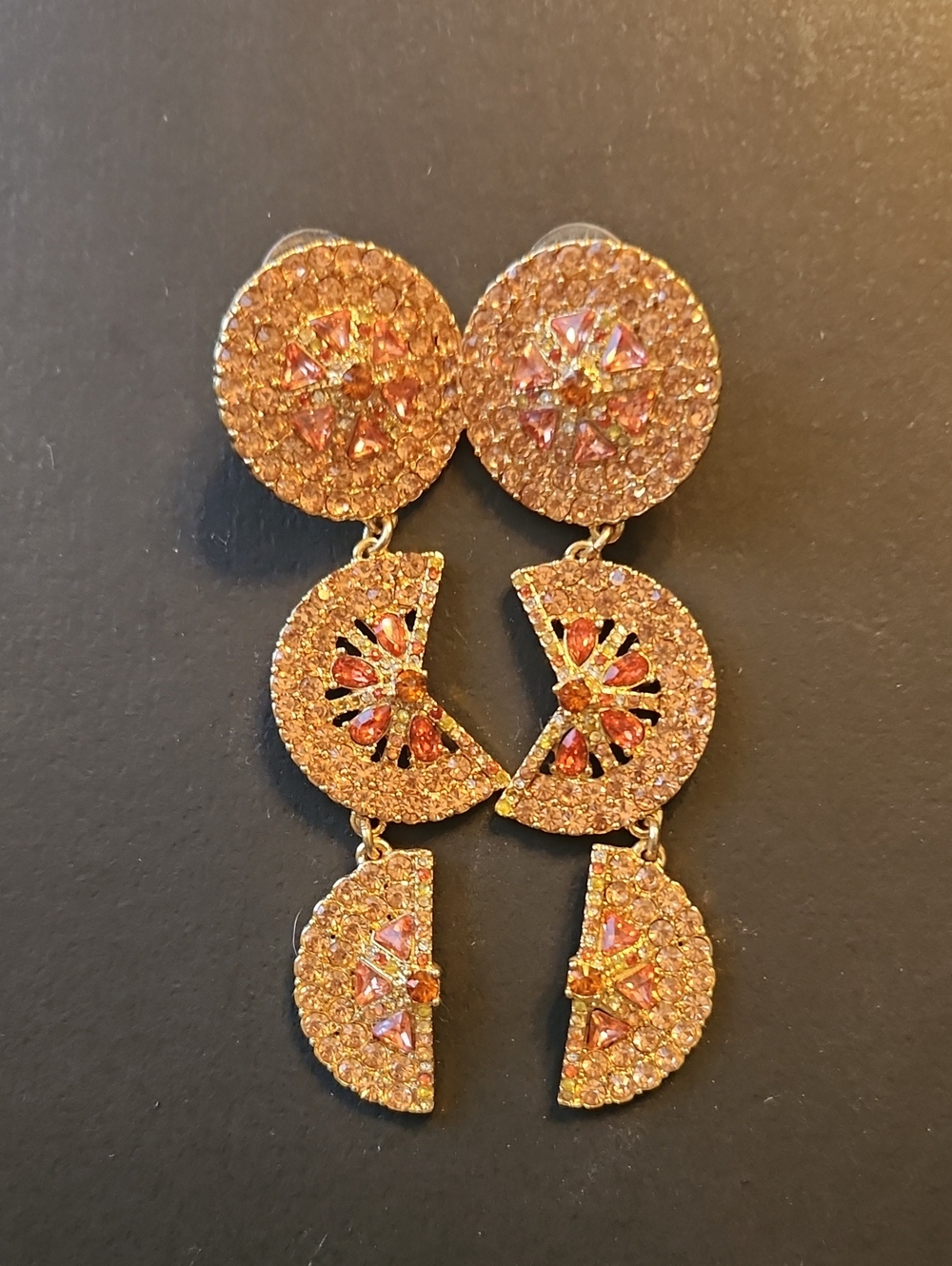BaubleBar Statement Orange Fruit Stud Earrings Crystal And Gold